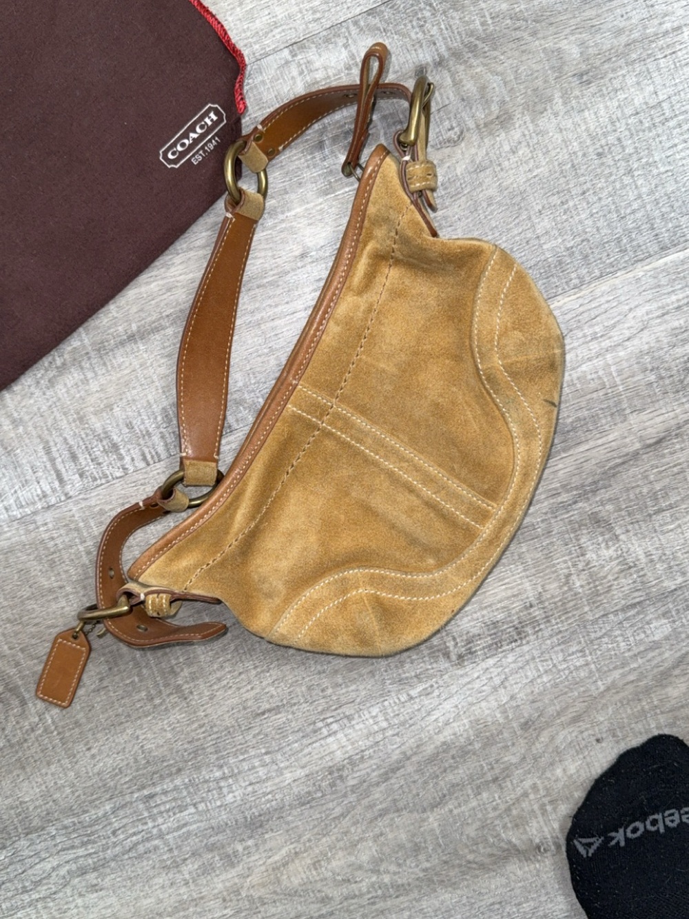 Coach Suede Shoulder Bag in Tan/Brown with Brass Hardware - Picture 3 of 6